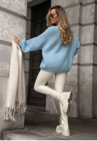 Ozdobnie pleciony sweter oversize Frozen Cotton błękitny
