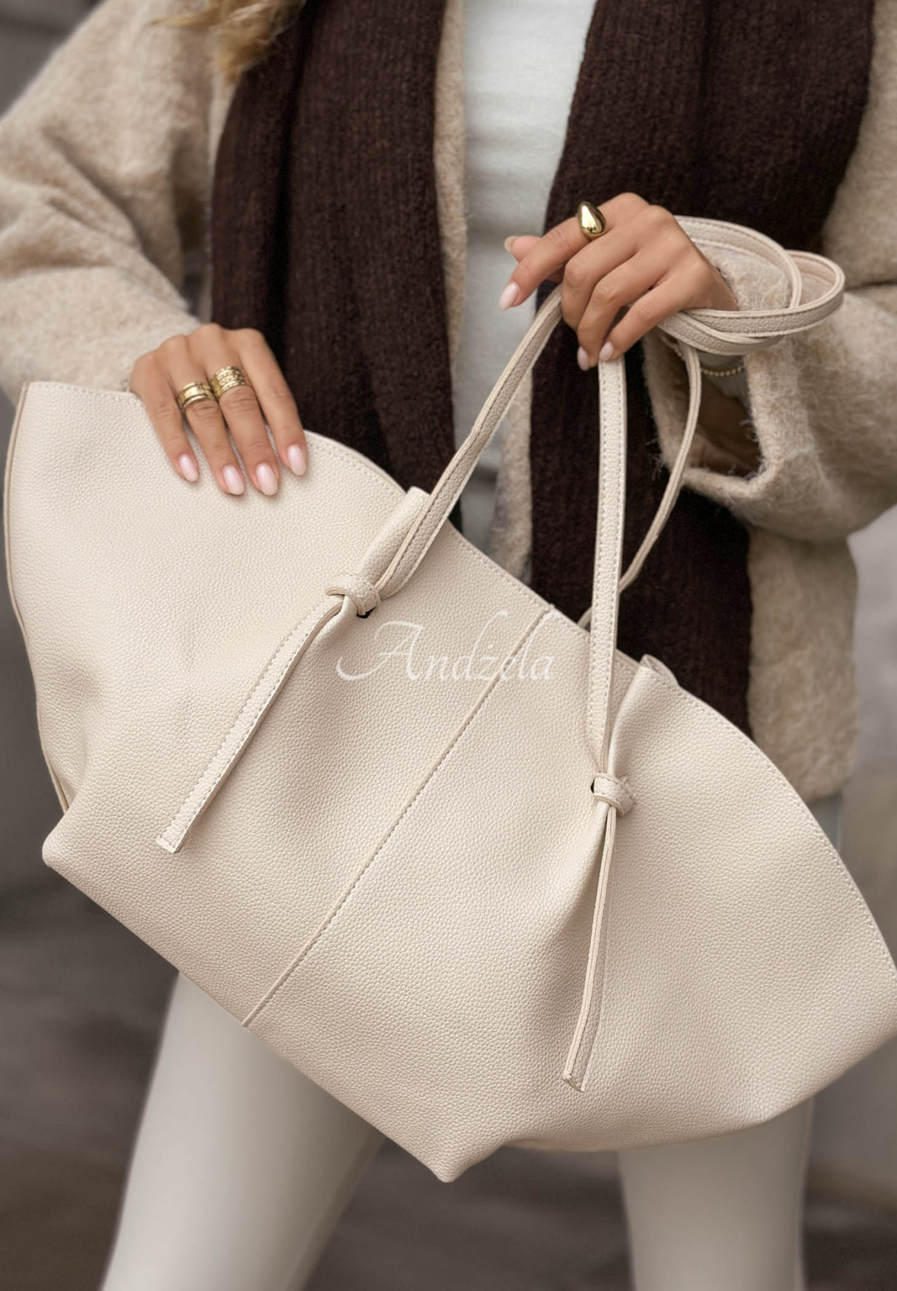 Only For You Light Beige Leather Handbag