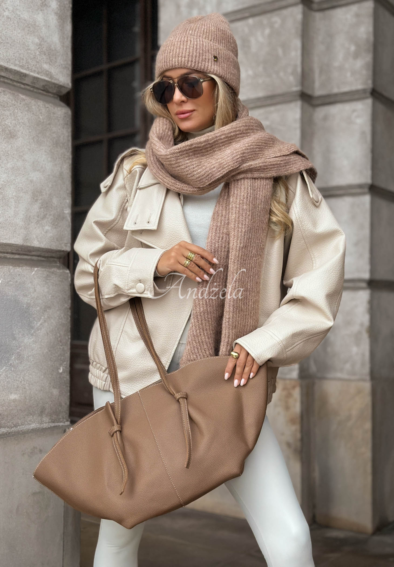Only For You mocha leather handbag