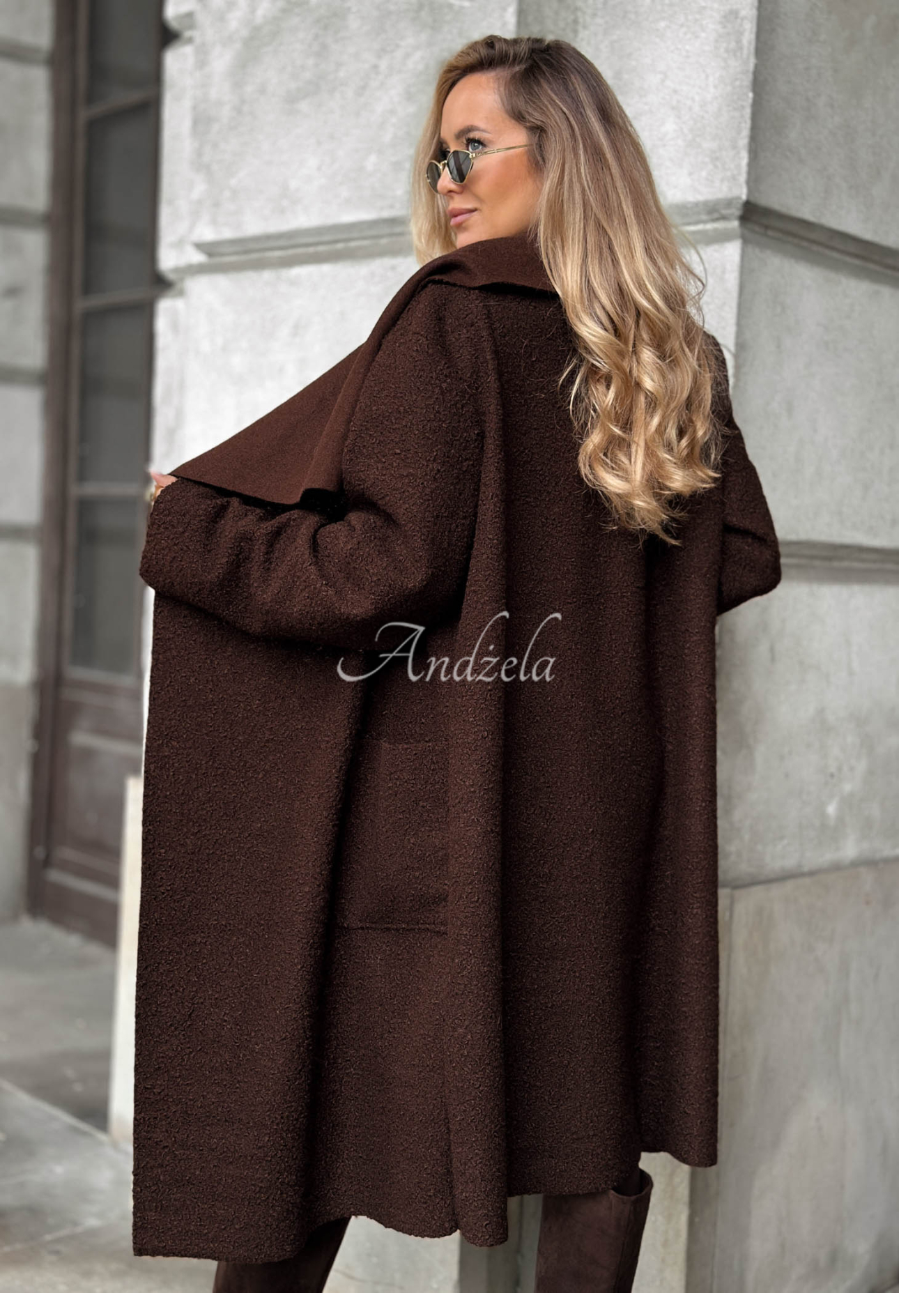 Sunday Theory Long Chocolate-Brown Shearling Coat
