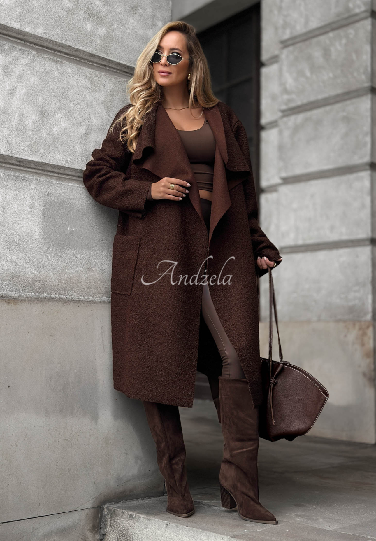 Sunday Theory Long Chocolate-Brown Shearling Coat