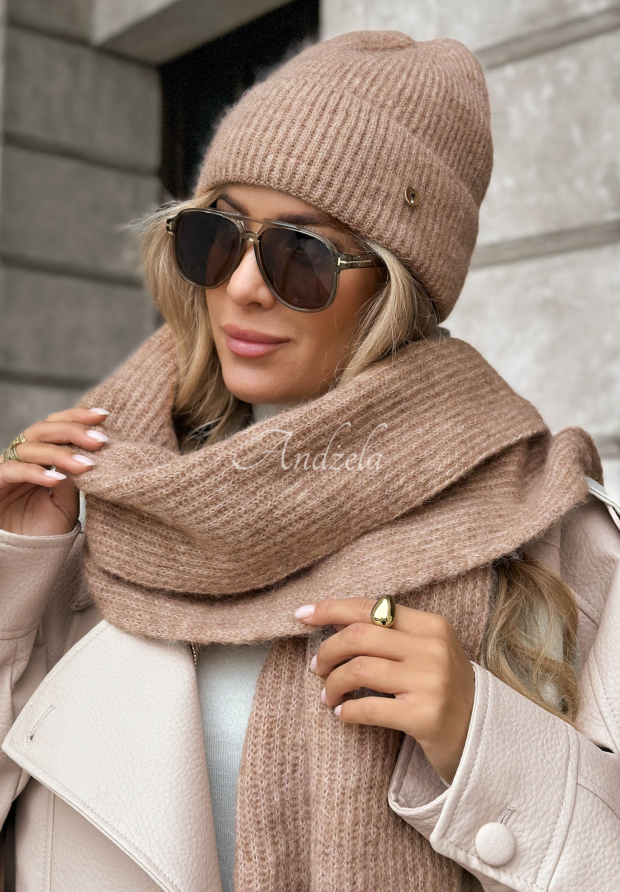 Snowfall Charm Mocha Beanie with Merino Wool and Mohair
