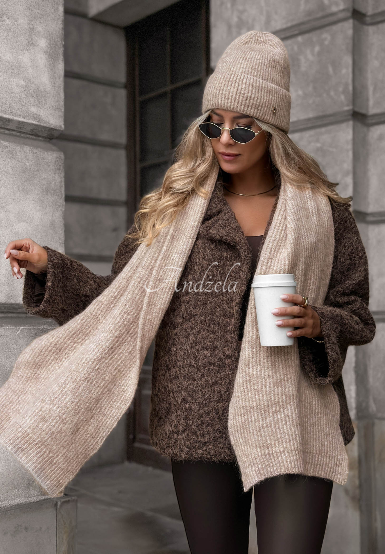 Snowfall Charm Beige Hat with Merino Wool and Mohair