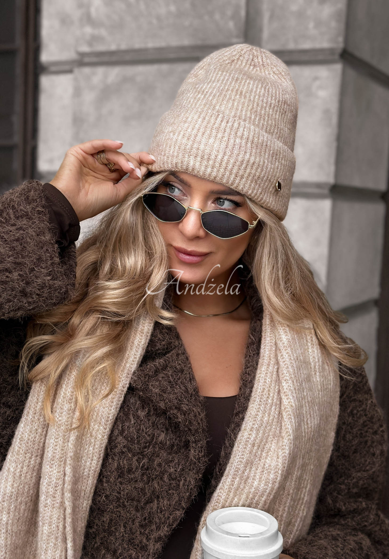 Snowfall Charm Beige Hat with Merino Wool and Mohair