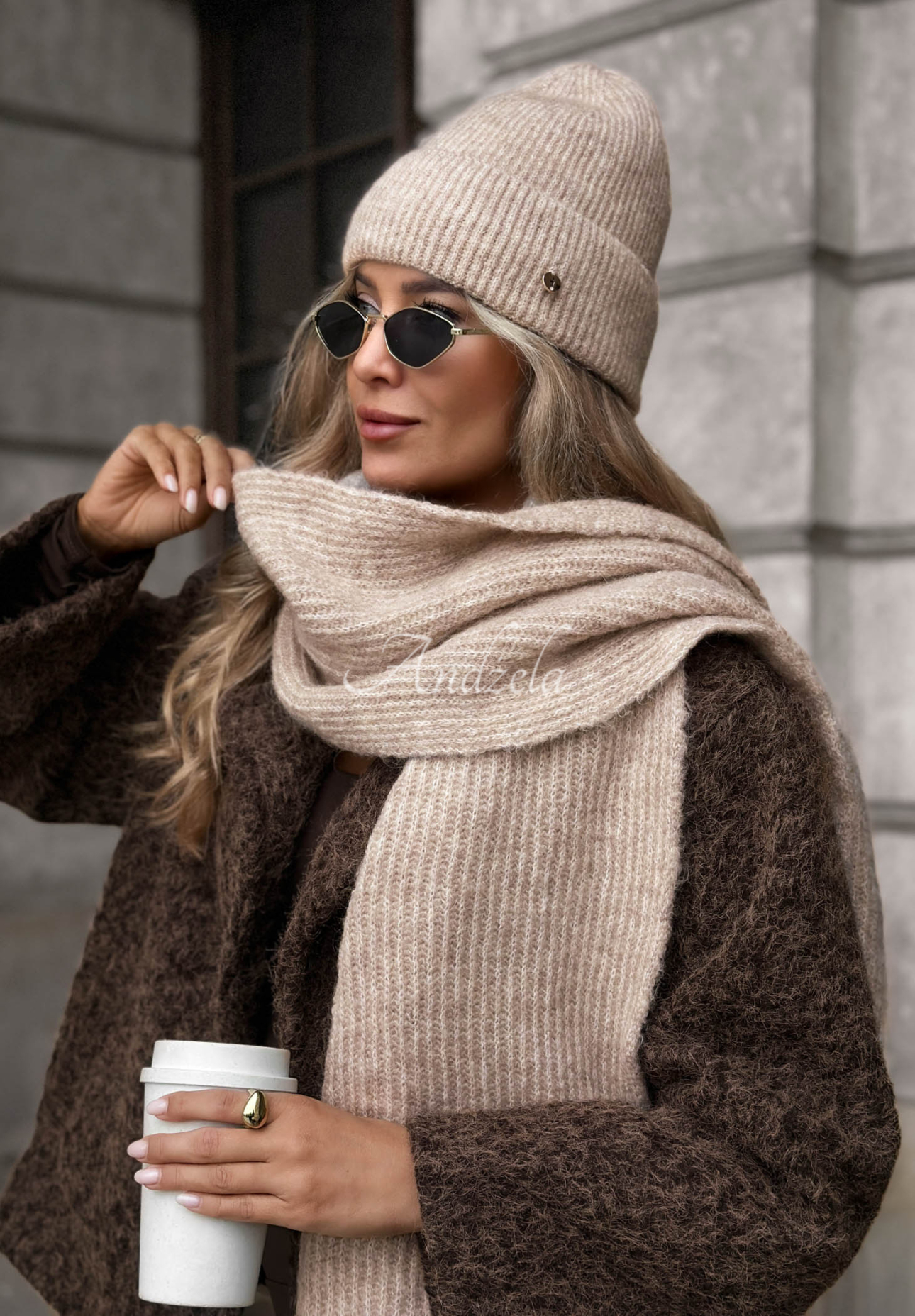 Snowfall Charm Beige Hat with Merino Wool and Mohair