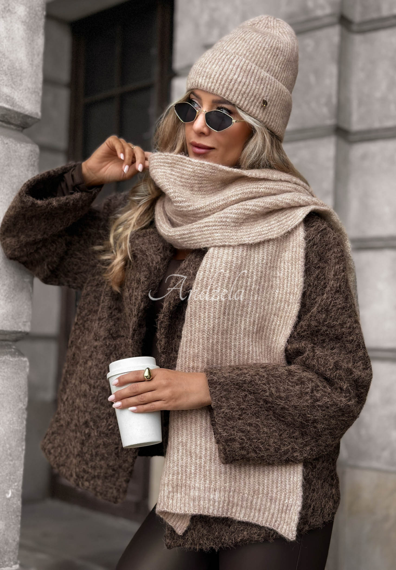 Snowfall Charm Beige Hat with Merino Wool and Mohair