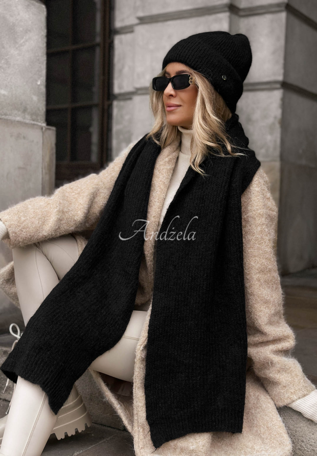 Snowfall Charm Black Scarf with Merino Wool and Mohair