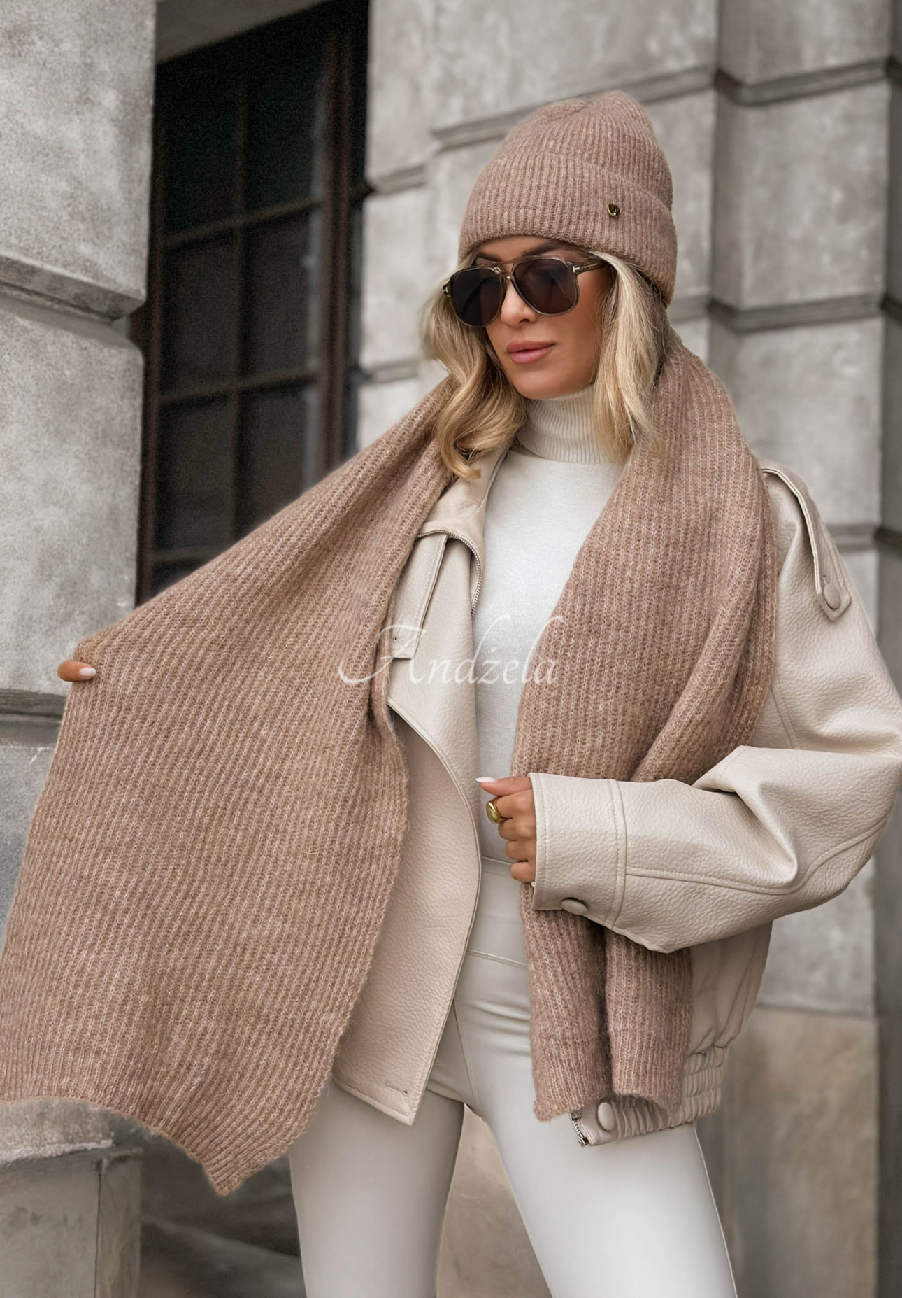 Snowfall Charm Mocha Scarf with Merino Wool and Mohair