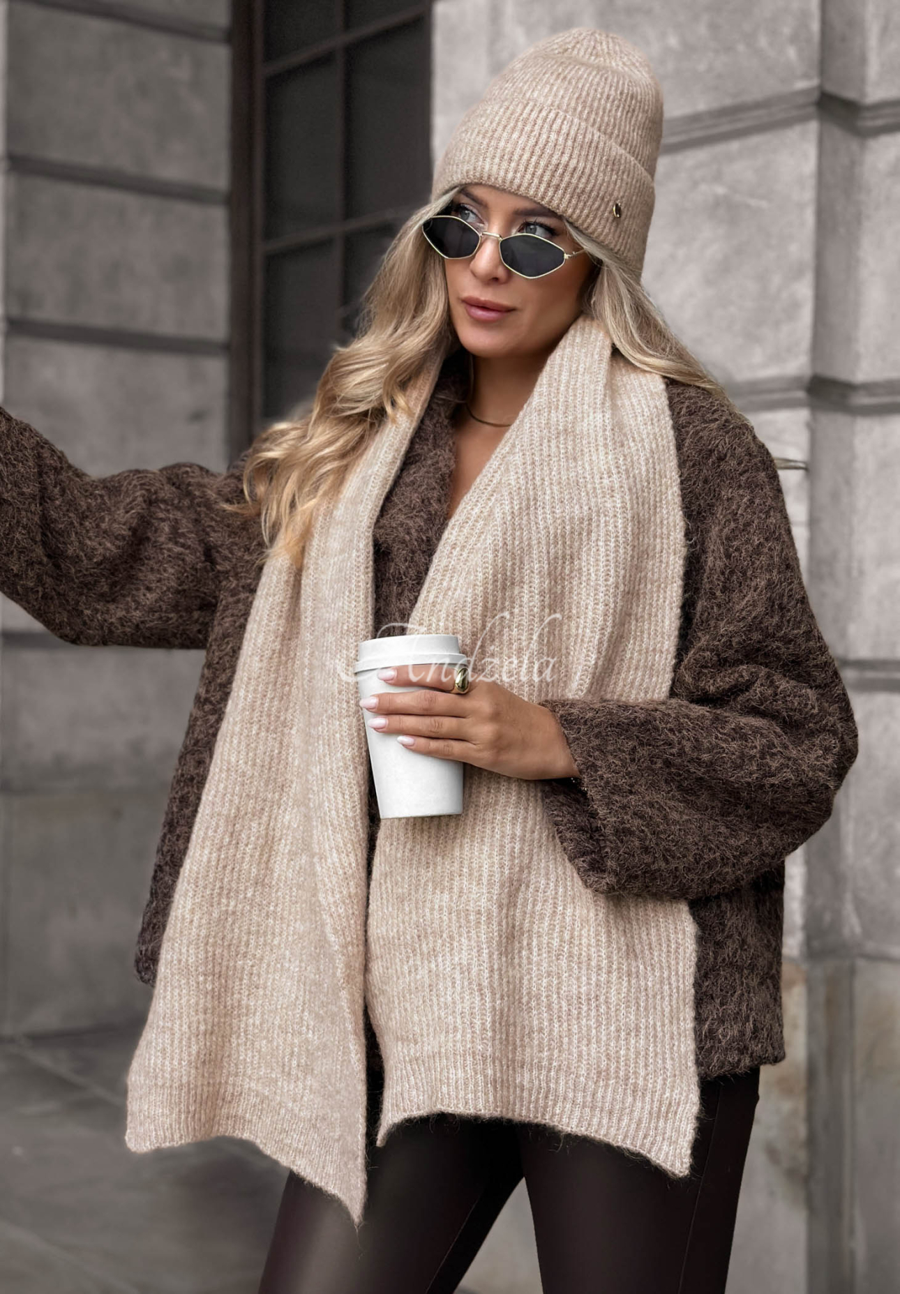 Snowfall Charm Beige Scarf with Merino Wool and Mohair