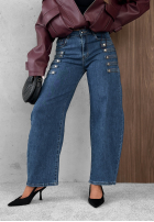 Spodnie jeansowe wide leg z ozdobnymi guzikami Autumn Femme niebieskie