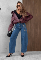 Spodnie jeansowe wide leg z ozdobnymi guzikami Autumn Femme niebieskie