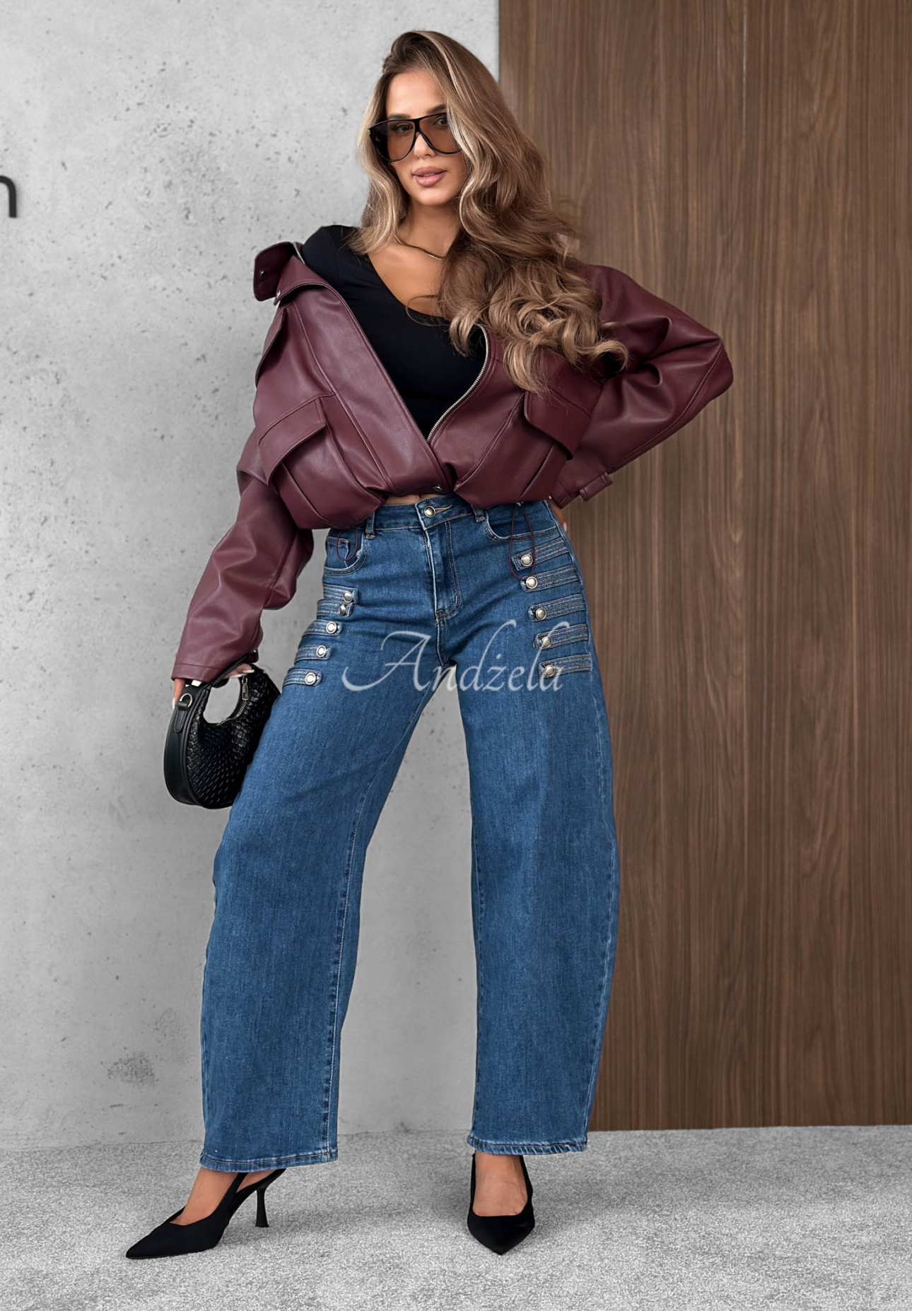 Spodnie jeansowe balloon z ozdobnymi guzikami Autumn Femme niebieskie