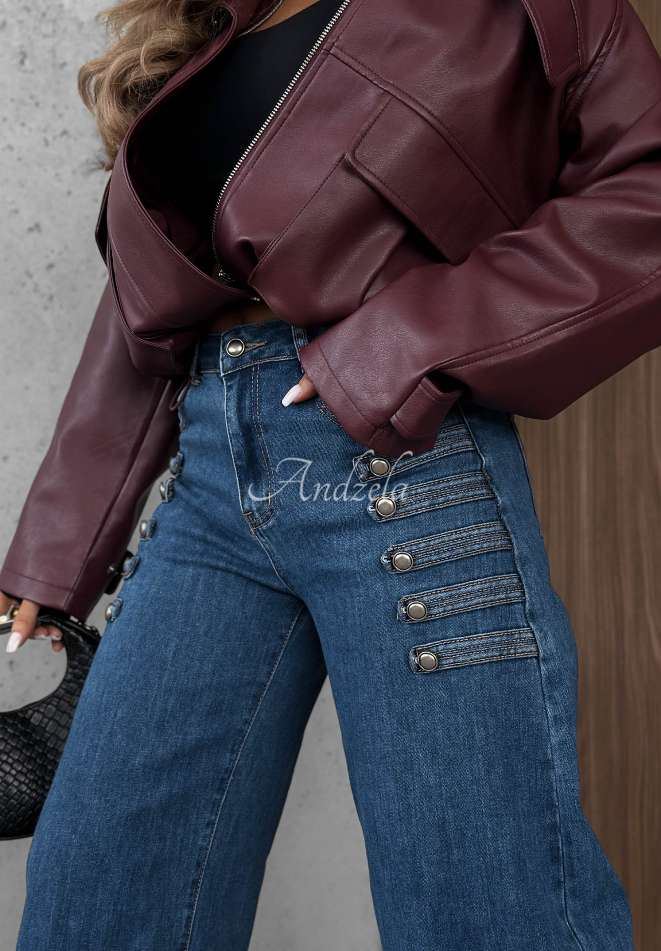 Spodnie jeansowe balloon z ozdobnymi guzikami Autumn Femme niebieskie
