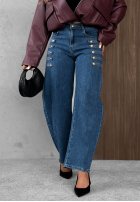 Spodnie jeansowe wide leg z ozdobnymi guzikami Autumn Femme niebieskie