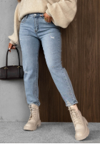 Spodnie jeansowe mom fit z paskiem Simple Charm jasnoniebieskie