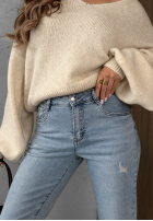 Spodnie jeansowe mom fit z paskiem Simple Charm jasnoniebieskie