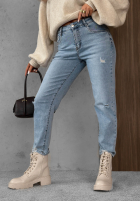 Spodnie jeansowe mom fit z paskiem Simple Charm jasnoniebieskie