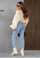 Spodnie jeansowe mom fit z paskiem Simple Charm jasnoniebieskie