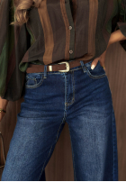 Spodnie jeansowe z paskiem Something More ciemnoniebieskie