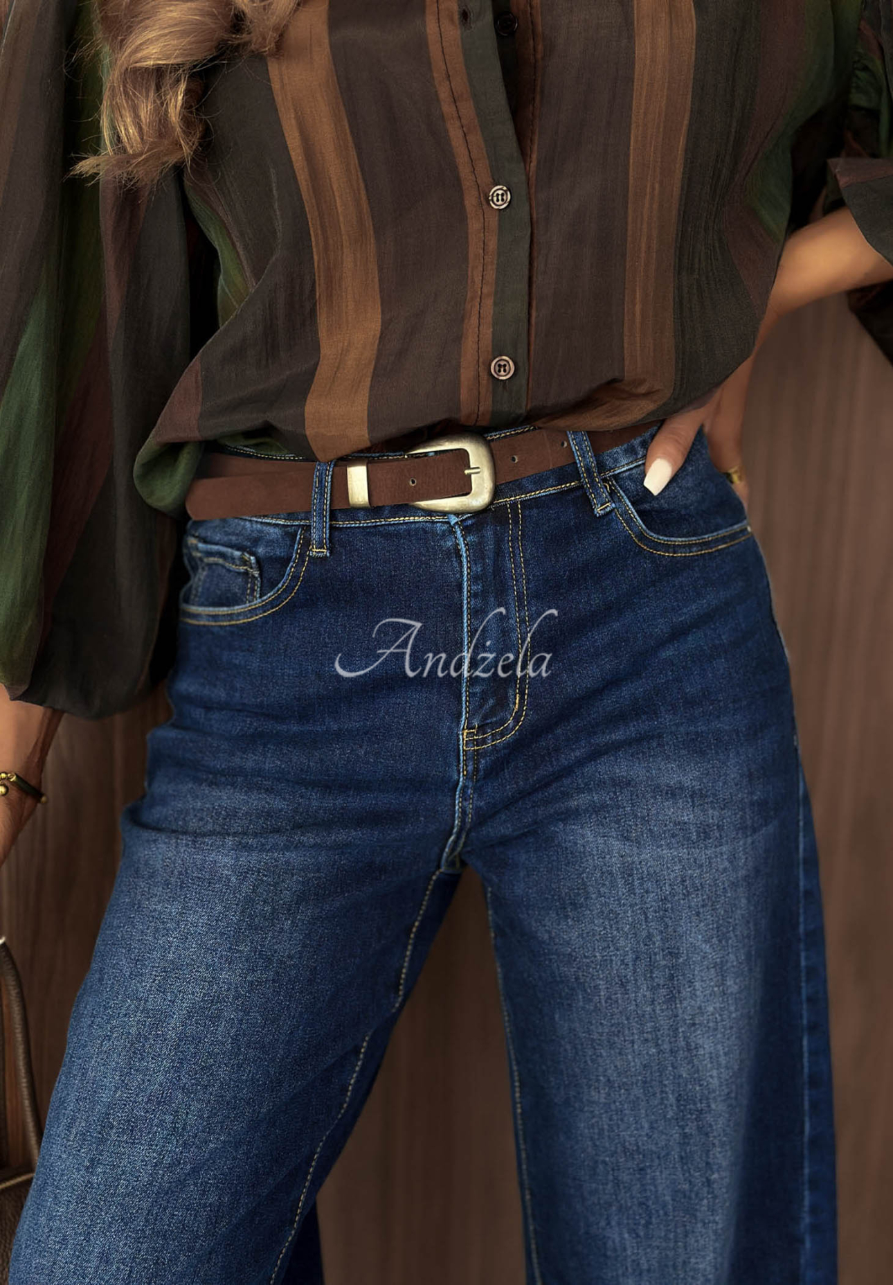 Something More Dark Blue Baggy Jeans with a Belt