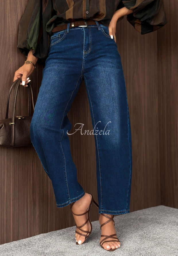 Something More Dark Blue Baggy Jeans with a Belt