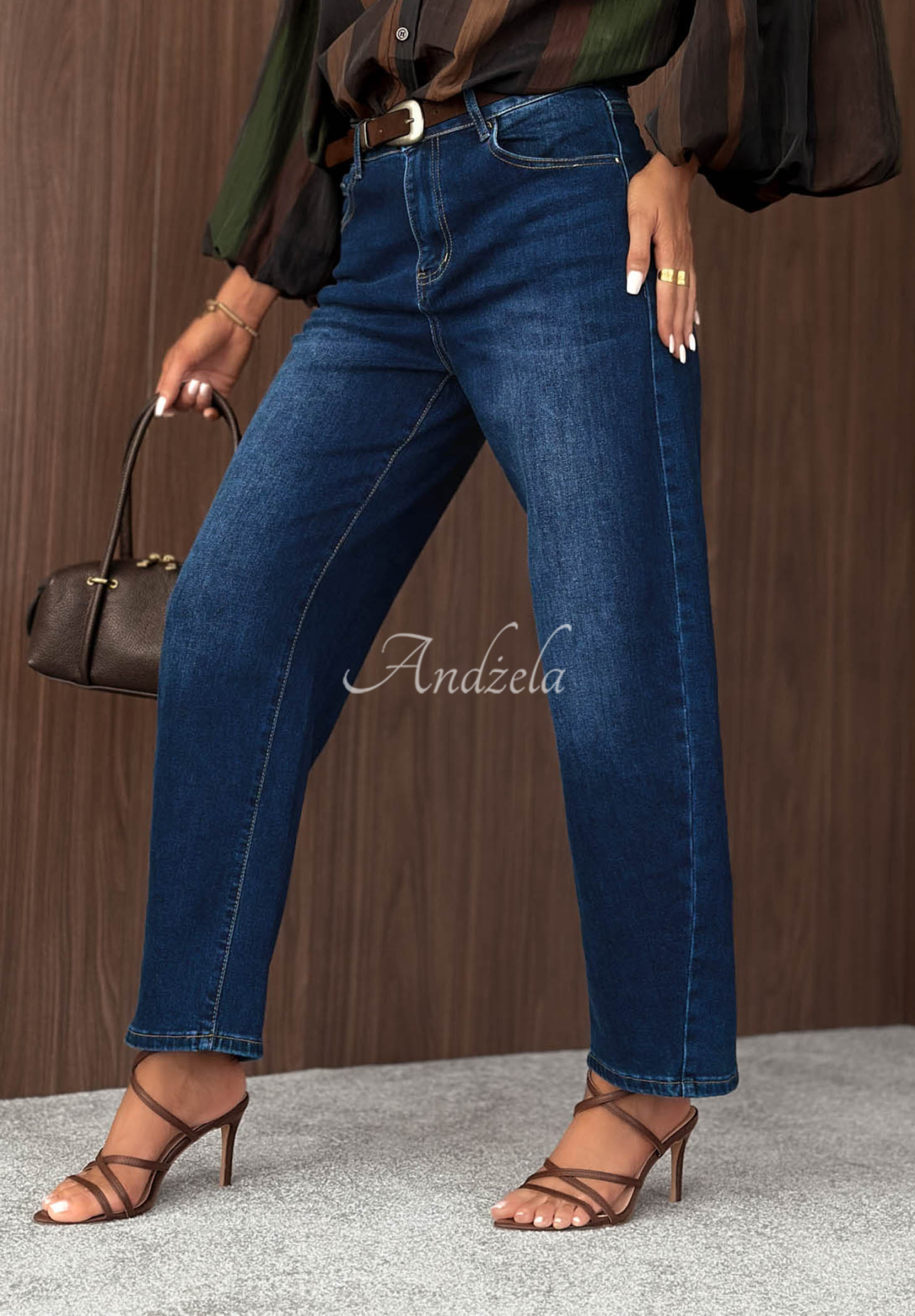Something More Dark Blue Baggy Jeans with a Belt