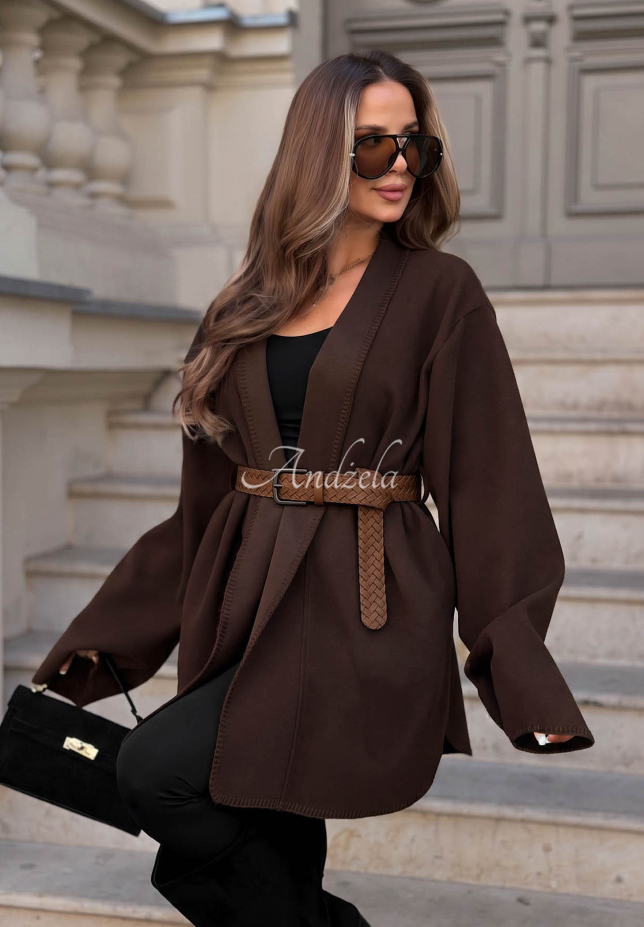 Keep Dreaming Lightweight Coat with Belt, Chocolate Brown