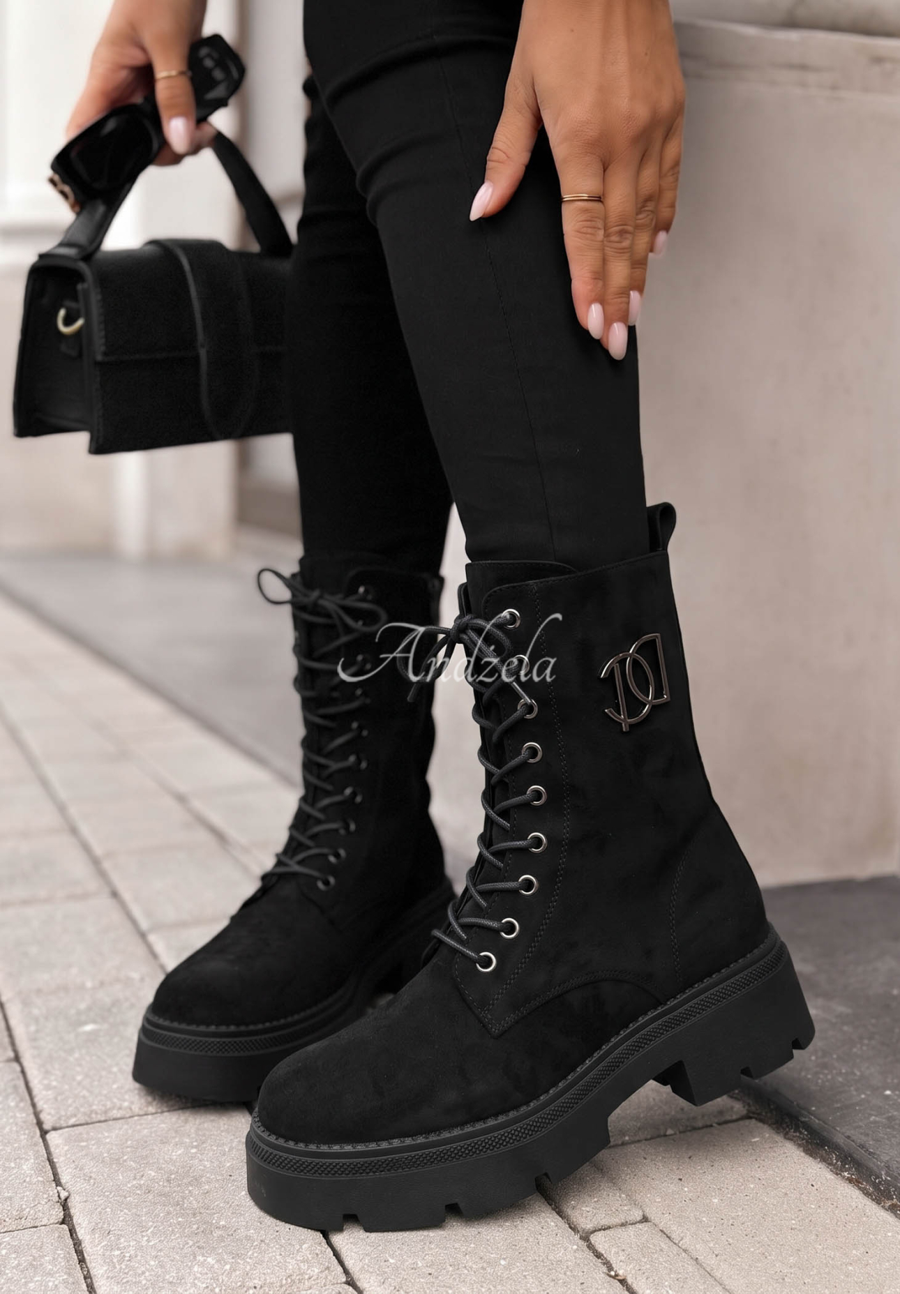 Before The Rain Black Suede Lace-Up Ankle Boots