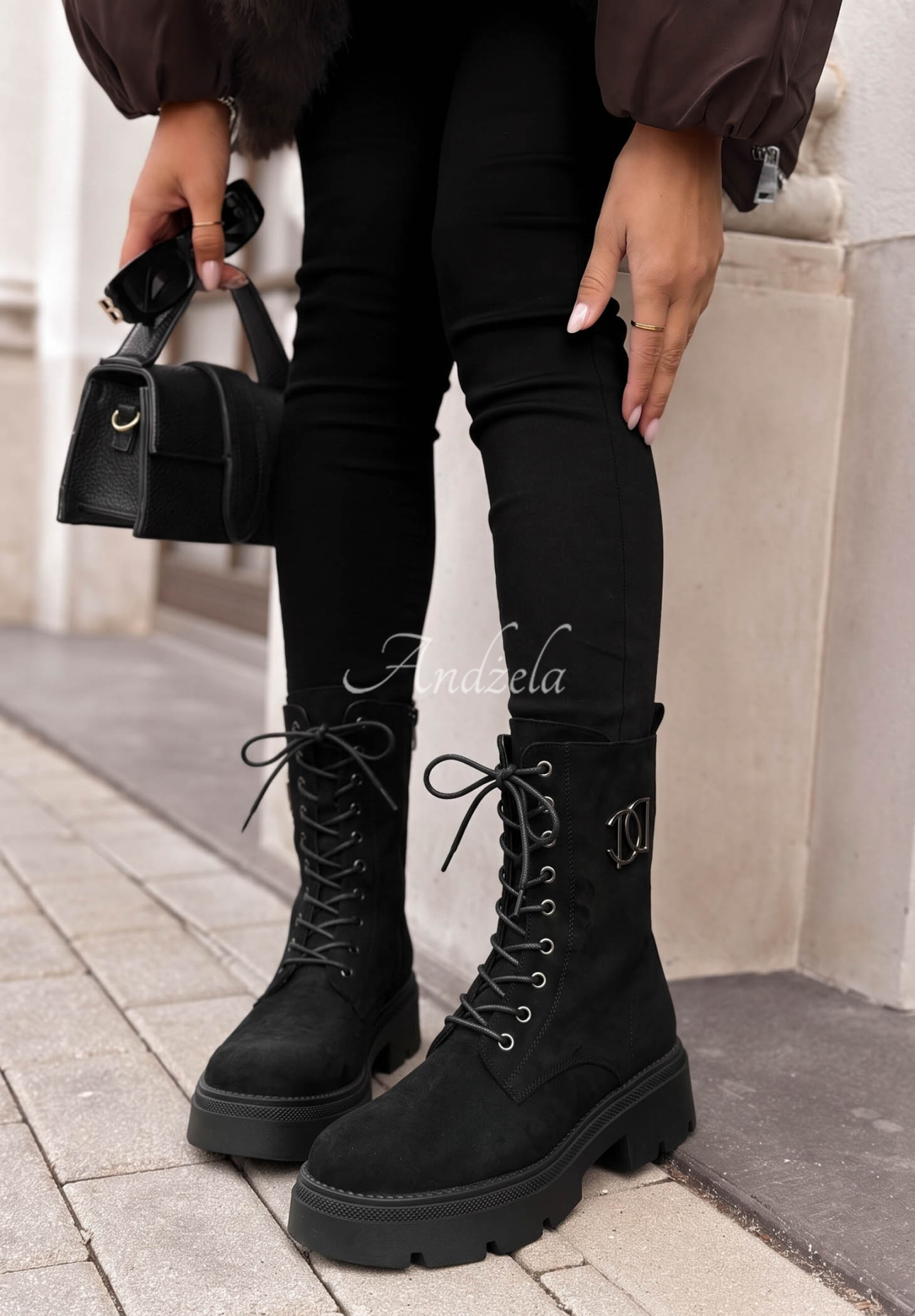 Before The Rain Black Suede Lace-Up Ankle Boots