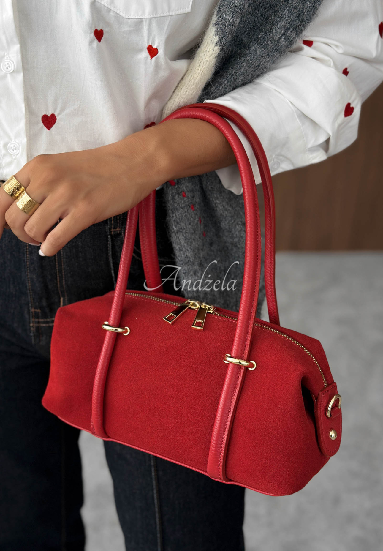 Morning Elegance Red Suede Handbag