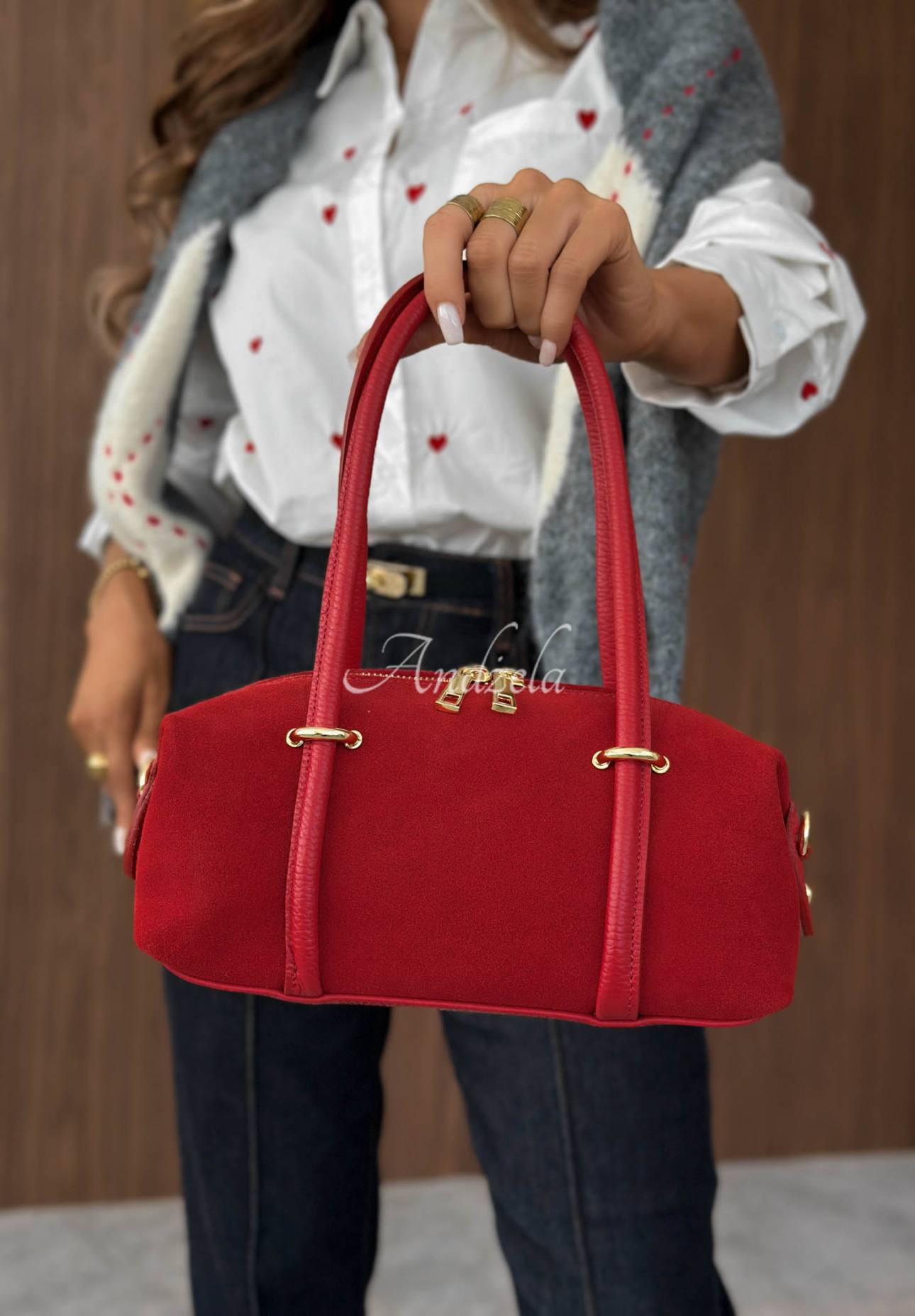 Morning Elegance Red Suede Handbag