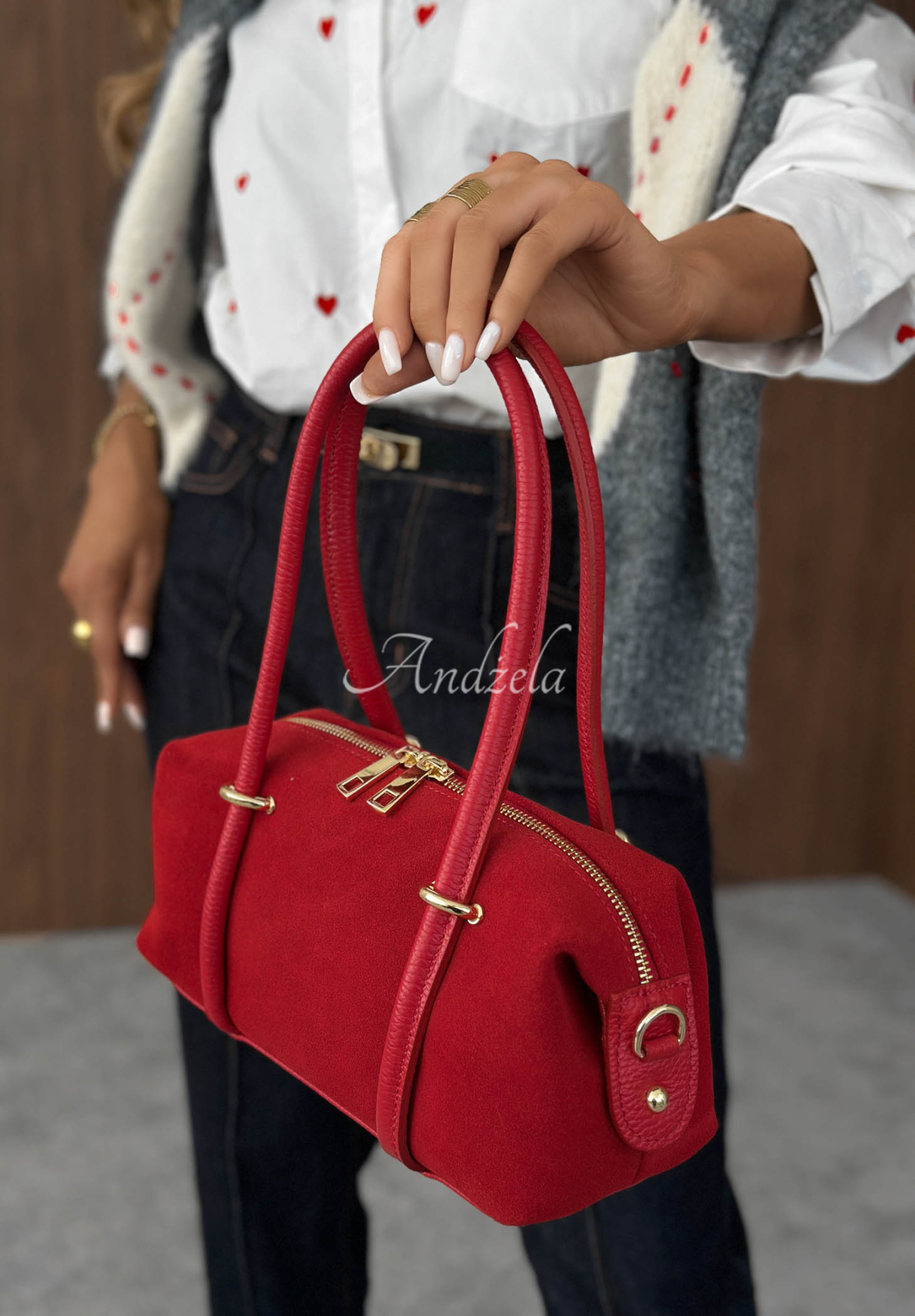 Morning Elegance Red Suede Handbag