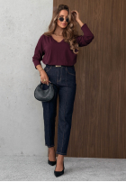 Bluzka longsleeve z dekoltem w serek Daily Style burgundowa