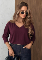 Bluzka longsleeve z dekoltem w serek Daily Style burgundowa