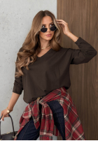 Bluzka longsleeve z dekoltem w serek Daily Style burgundowa