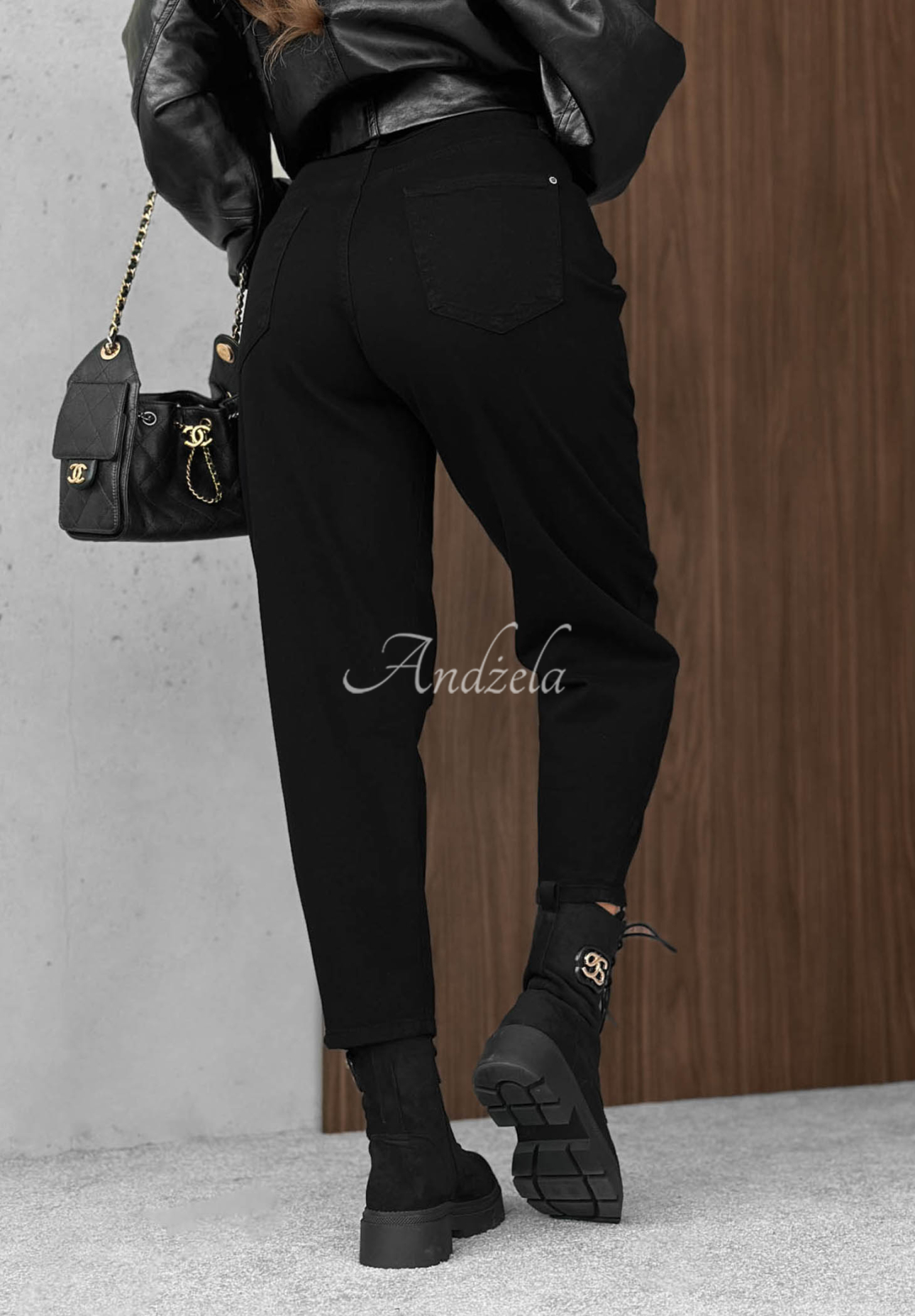 Spodnie jeansowe banana z paskiem Dune Denim czarne