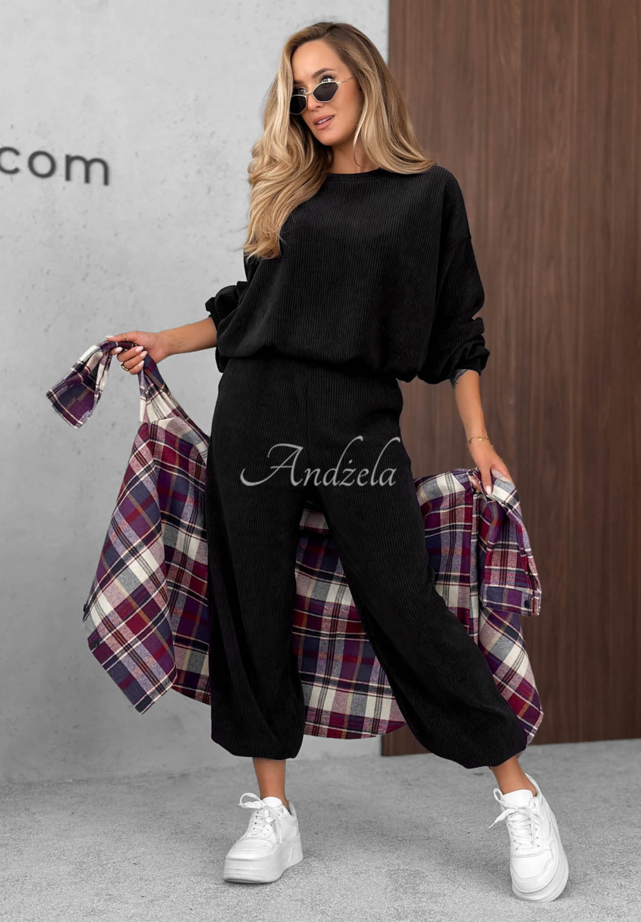 Sunday Dream Black Cotton Corduroy Sweatsuit Set