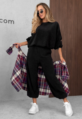 Sunday Dream Black Cotton Corduroy Sweatsuit Set