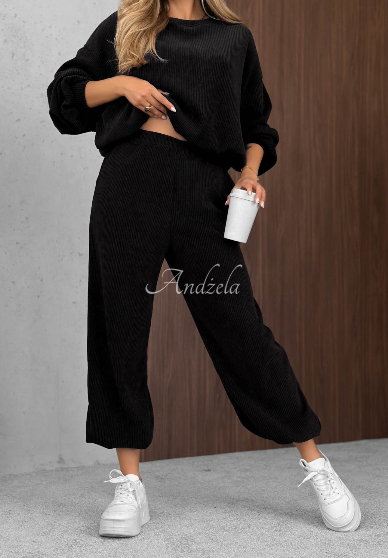 Sunday Dream Black Cotton Corduroy Sweatsuit Set