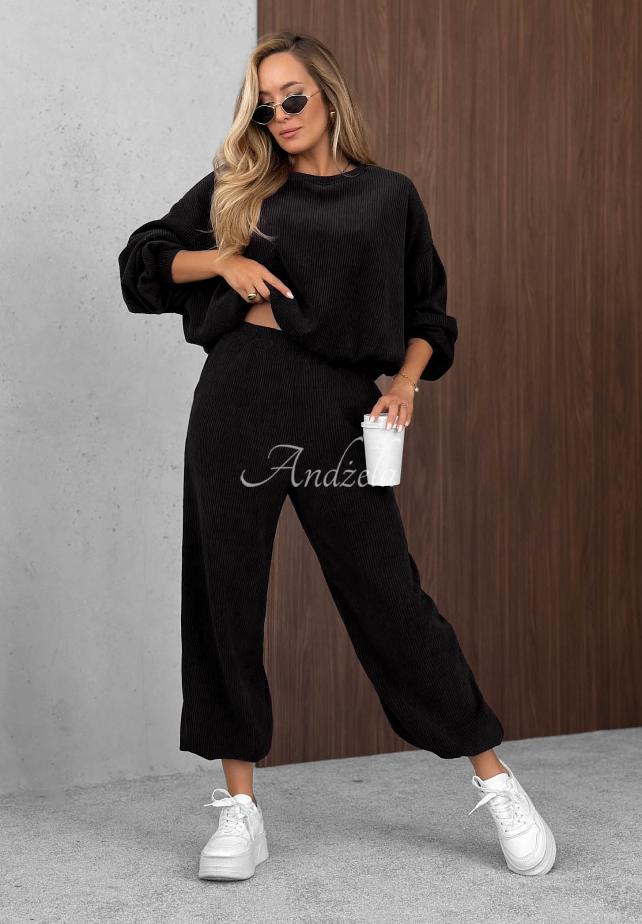 Sunday Dream Black Cotton Corduroy Sweatsuit Set