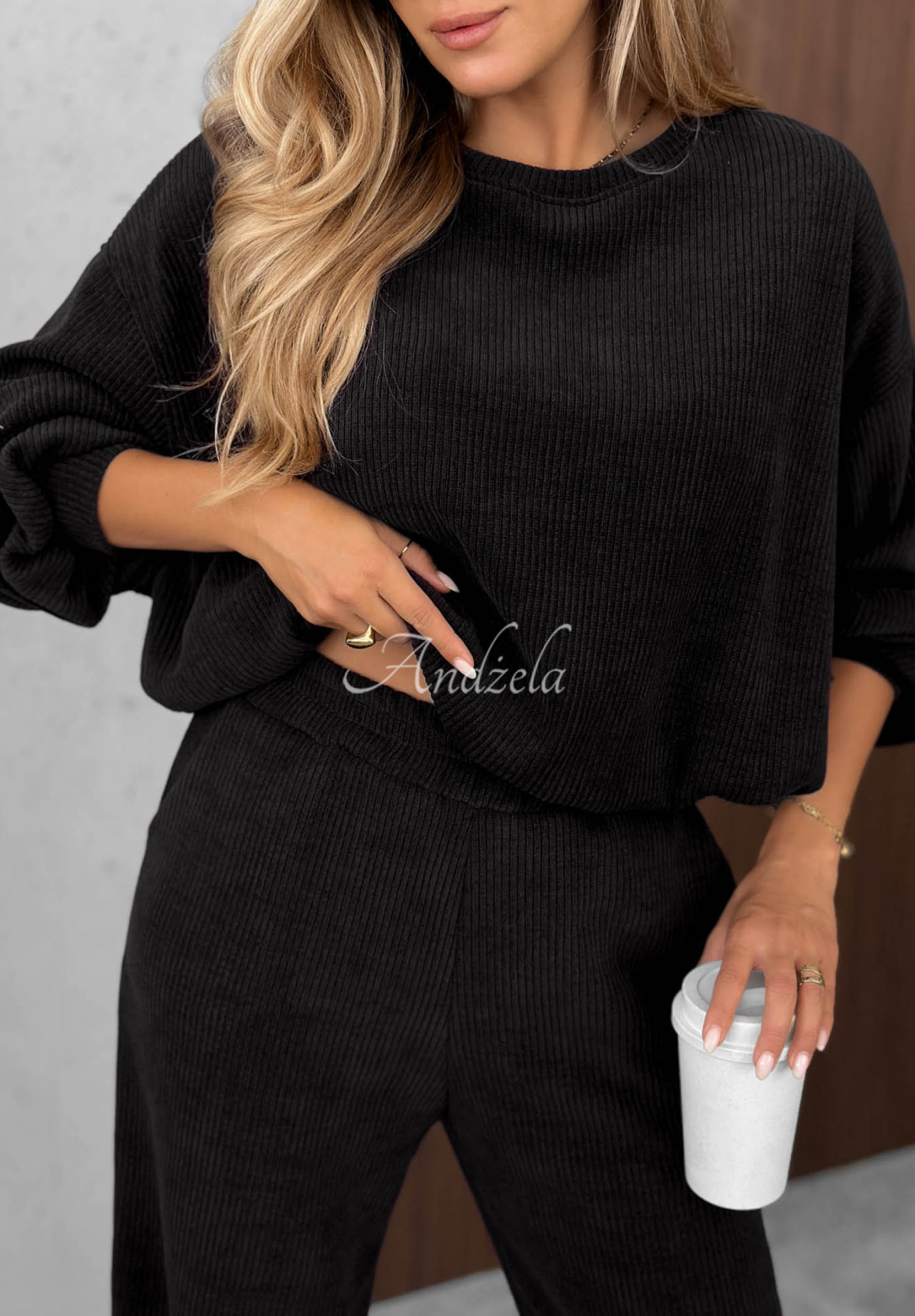 Sunday Dream Black Cotton Corduroy Sweatsuit Set