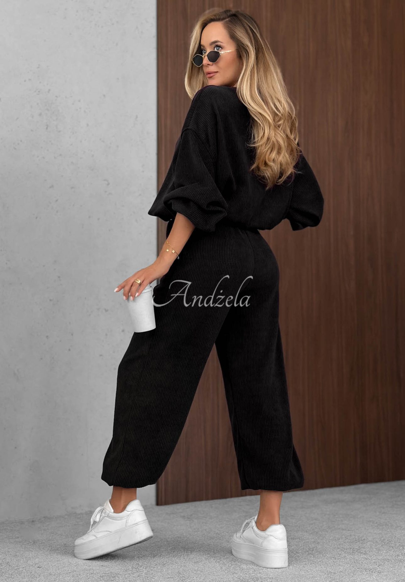 Sunday Dream Black Cotton Corduroy Sweatsuit Set