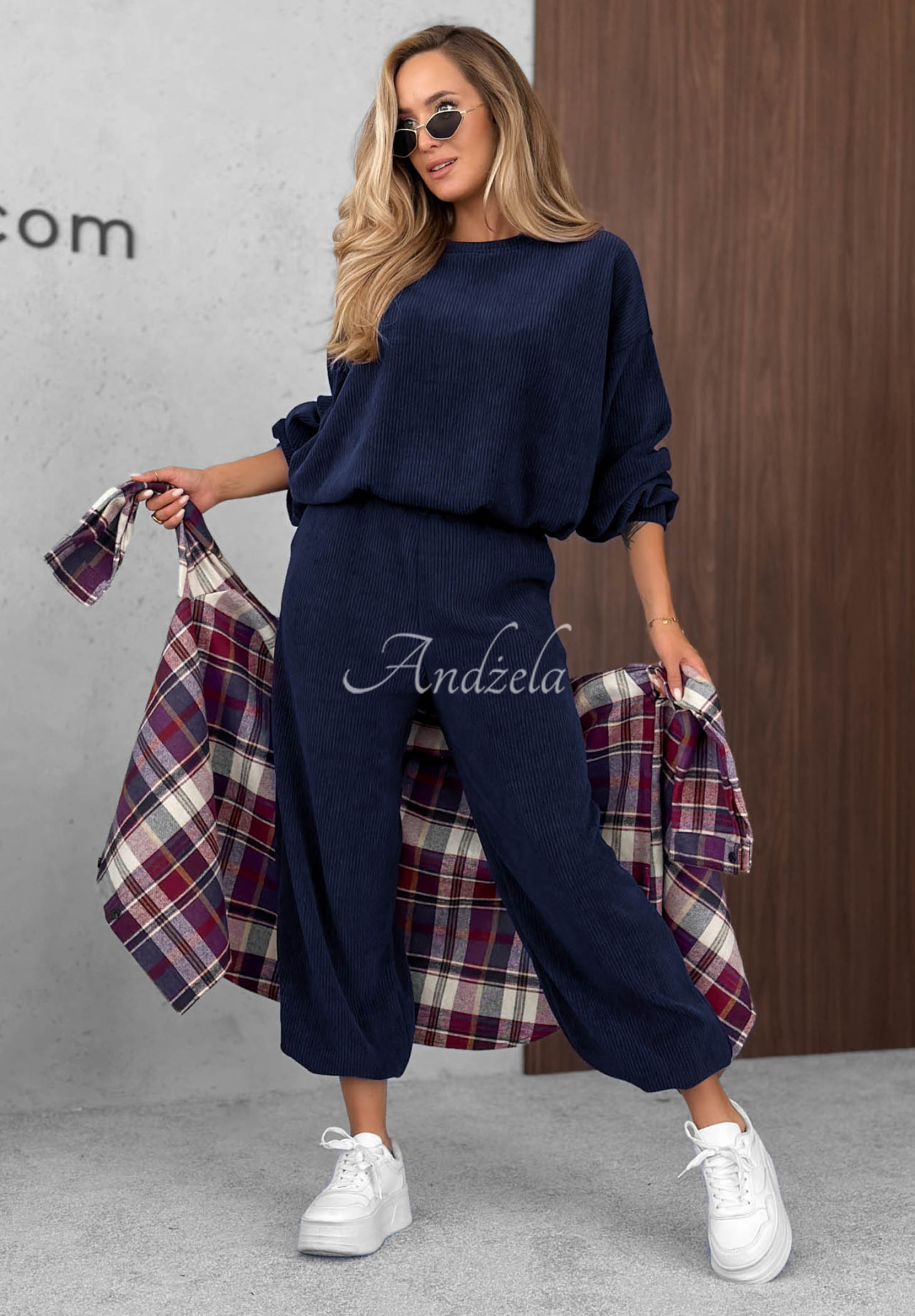 Sunday Dream Navy Blue Cotton Corduroy Sweatsuit Set