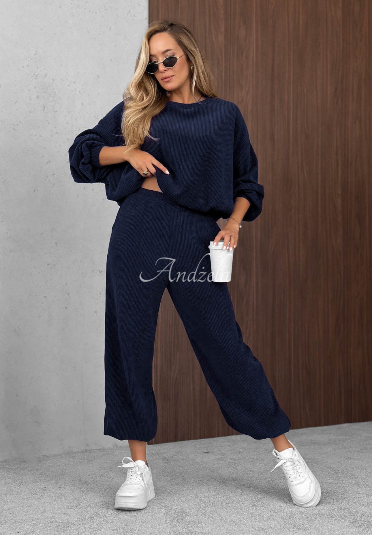 Sunday Dream Navy Blue Cotton Corduroy Sweatsuit Set