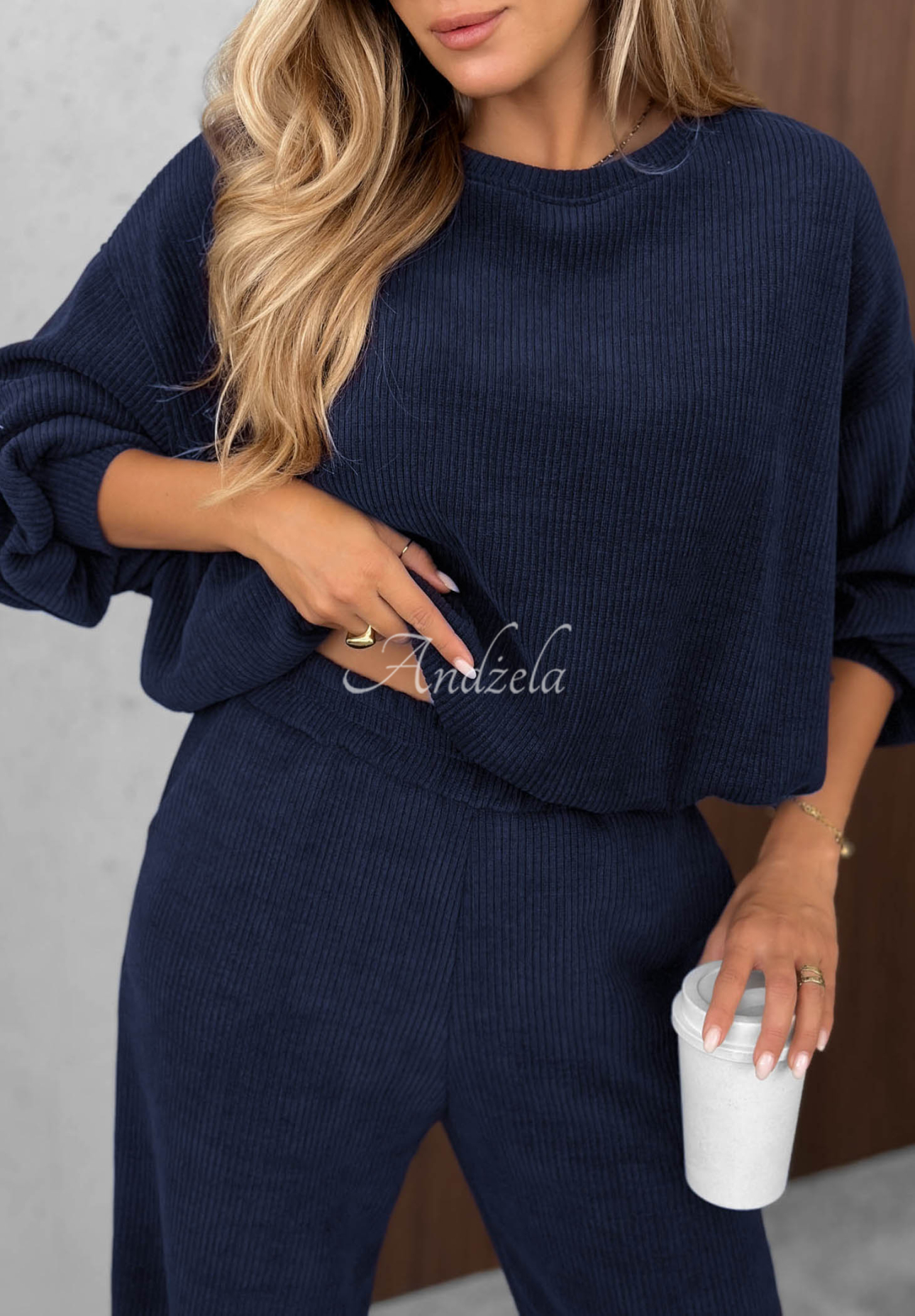 Sunday Dream Navy Blue Cotton Corduroy Sweatsuit Set