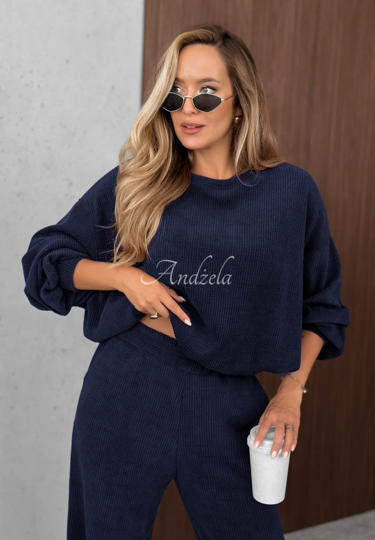 Sunday Dream Navy Blue Cotton Corduroy Sweatsuit Set