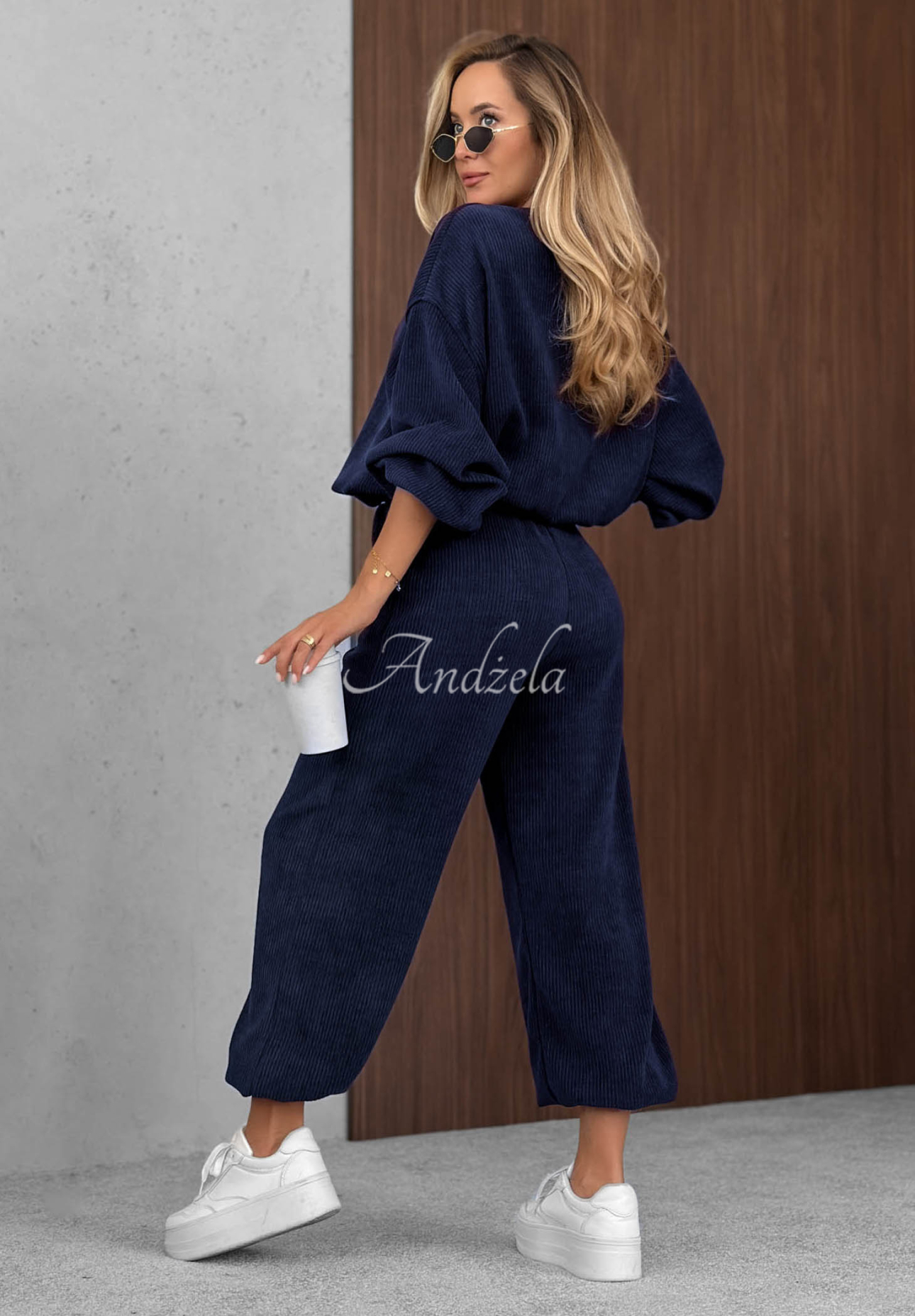 Sunday Dream Navy Blue Cotton Corduroy Sweatsuit Set