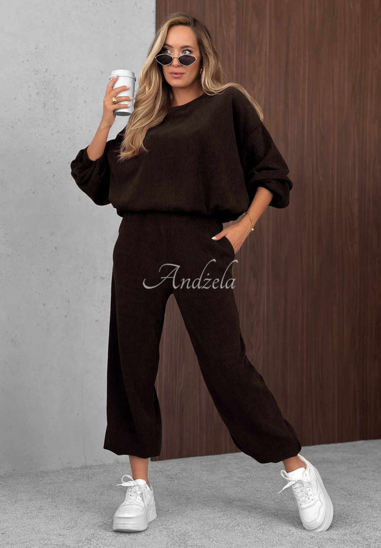 Sunday Dream Chocolate-Colored Cotton Corduroy Sweatsuit Set