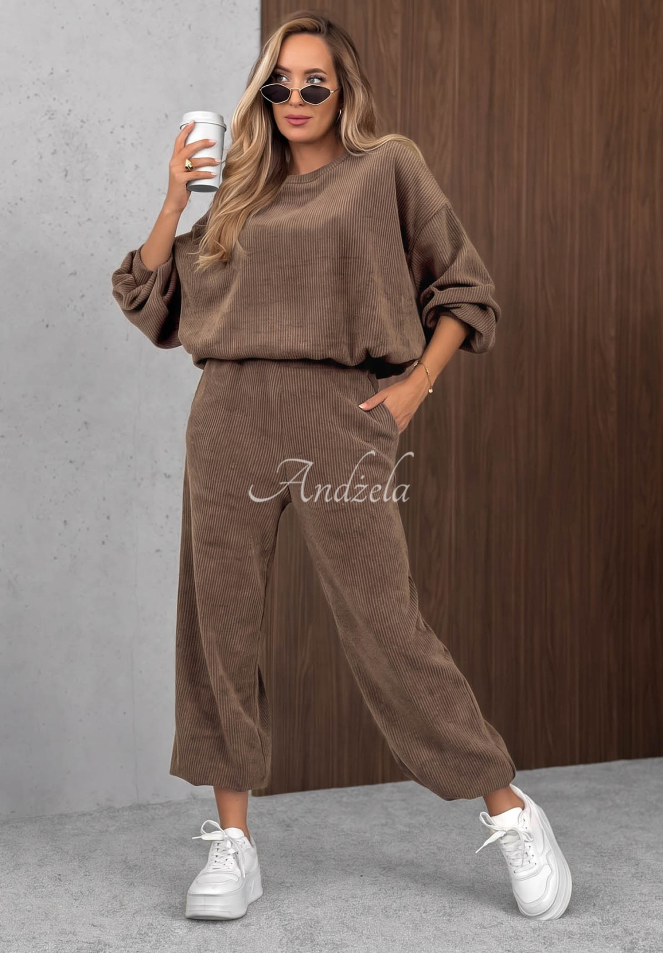 Sunday Dream mocha cotton corduroy tracksuit set