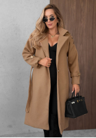 Długi płaszcz z kołnierzem i paskiem Autumn Daydream camelowy